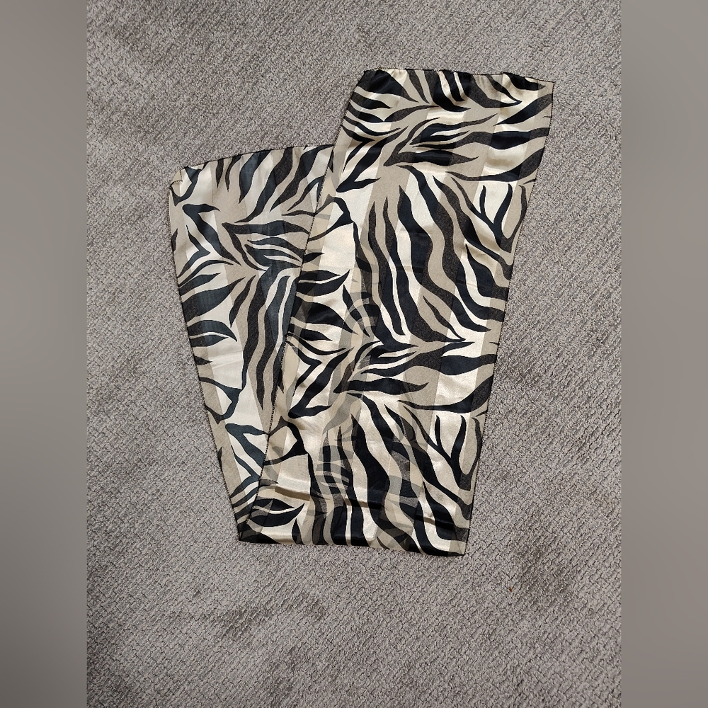 Silk Feel Animal Print Scarf - Opaque and Sheer Stripes - EUC